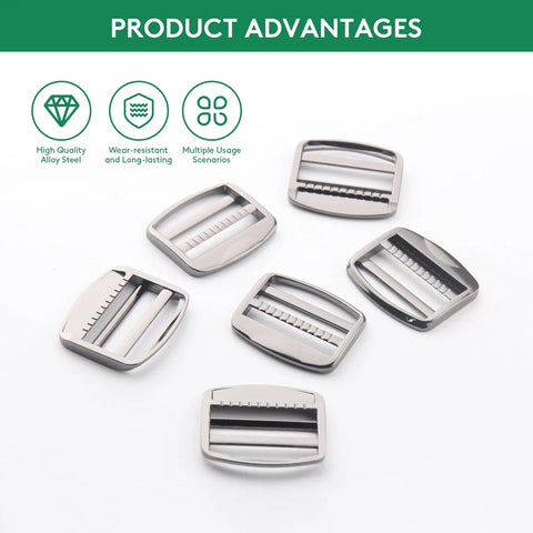 Ten Pack Heavy Duty Gunmetal Zinc Alloy Ladder Lock Sliders For Adjustable Webbing Straps With Durable Quick Release Buckles