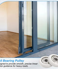 Sliding door with 6x19x6mm Ball Bearing Guide Pulley Kit For Door Hardware And Gym Gear, showing nylon wheel and metal bearings.