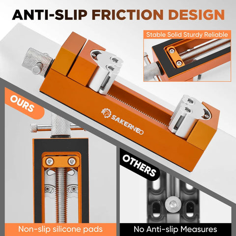 Fractal Vise Self Adjusting Drill Press Bench Vice With Adaptive Jaw Clamping For Flat Round And Irregular Parts Durable Orange Finish Keeps Small Parts Locked In While You Work, orange metal vise with anti-slip pads