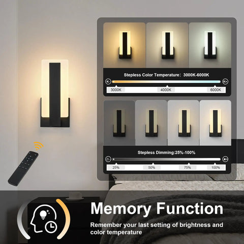 Rechargeable Wireless Wall Sconces Two Pack With Remote, showing dimmable settings and color temperature options.