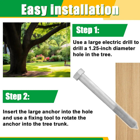 Heavy Duty Treehouse Lag Bolts Set 2 Pack Hot Dip Galvanized Hex Head Screws For Treehouse Brackets Decking And Wood Framing 1.25 By 12 Inch Ideal For Outdoor Treehouse Builds And Rugged Deck Framing Weather Resistant Fastening. Installation steps with tree and bolt