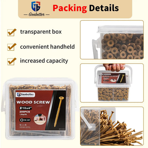 4 Inch Wood Screws 200 Piece Set For Deck And Fence Projects Exterior Construction Screws With Rust Resistant Box