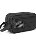 Tactical Toiletry Bag For Men EDC Hygiene Kit With Molle Pouches Small Dopp Kit, black, with American flag patch