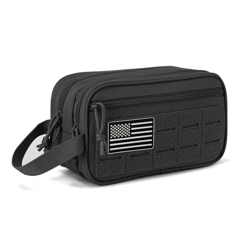 Tactical Toiletry Bag For Men EDC Hygiene Kit With Molle Pouches Small Dopp Kit, black, with American flag patch