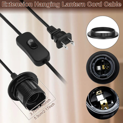 Six Piece Hanging Light Cord Kit For DIY Pendant Lamps With Inline On Off Switch And E27 Socket 15 Feet Black Wire Plug