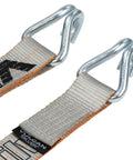 Close-up of Beefy Ratchet Straps with wire hooks from the 2 inch by 15 foot 4 pack Silver Series heavy duty tie downs.