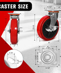 8 By 2 Inch Heavy Duty Polyurethane Caster Wheels Set Of 4 Industrial Rolling Casters dimensions showing swivel and fixed options