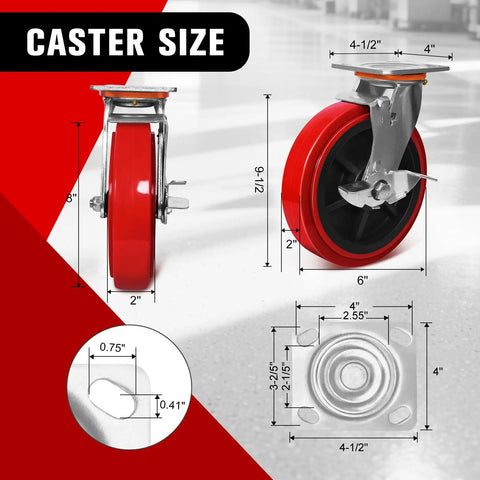 8 By 2 Inch Heavy Duty Polyurethane Caster Wheels Set Of 4 Industrial Rolling Casters dimensions showing swivel and fixed options