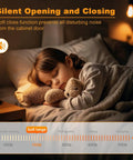 Child sleeping peacefully in bed with teddy bear illustrating silent function of Heavy Duty 10 Pack Soft Close Cabinet Hinges 1 1/4 Inch Overlay.