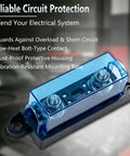 Rock Solid ANM Bolt On Fuse Holder Block 60 Amp Rated 12 To 48 Volt DC Circuit Protector With Clear View Window, detailed close-up.