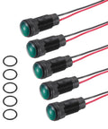 Green LED Indicator Light Pack Of Five 10mm Round Head 12V-24V AC/DC Waterproof IP67 Signal Lamp with cables and rings