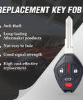 Black Four Button Keyless Entry Remote Key Fob Replacement For Mitsubishi Lancer 2008 To 2015 With FCC ID G8D-625M-A displayed