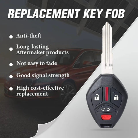 Black Four Button Keyless Entry Remote Key Fob Replacement For Mitsubishi Lancer 2008 To 2015 With FCC ID G8D-625M-A displayed