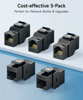 5 Pack Cat6 Keystone RJ45 Couplers For Patch Panels And Wall Plates Female To Female Ethernet Jacks 10Gbps Speed Gold Plated Contacts