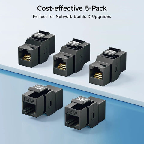 5 Pack Cat6 Keystone RJ45 Couplers For Patch Panels And Wall Plates Female To Female Ethernet Jacks 10Gbps Speed Gold Plated Contacts