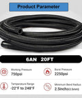 Dope 20ft Nylon Braided CPE Fuel Line Kit With Heavy Duty 6AN Fittings For High Flow Racing, Coolant Trans Oil Turbo Cooler And Car Upgrade Jobs, black hose