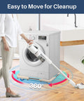 Adjustable Mini Fridge Stand With Mobile Rollers under washing machine on wooden floor in utility room