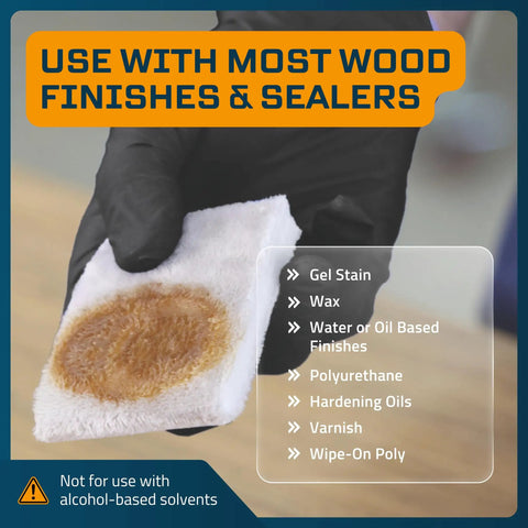 Slick Double Thick Stain Applicator Pad For Wood Finishes And Gel Coating With High Capacity Foam Core shown with gel stain.