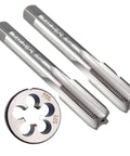 M14 X 1.25 Metric HSS Tap And Die Set For Right Hand Threads, includes two taps and one die, shown in high-speed steel material