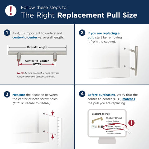 Instructions for determining replacement pull size with measurements and pull details.