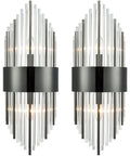 Modern Two Light Crystal Wall Sconces Set Of Two In Black Glass Luxury Bathroom Wall Fixtures Stylish Crystal Sconces For Bedroom Hallway Entryway Decor And Ambient Lighting