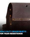 Close-up of heavy-duty rivets on Premium Leather Electrician Tool Pouch With Ten Pockets Tape Holder And 3 Inch Belt Loop