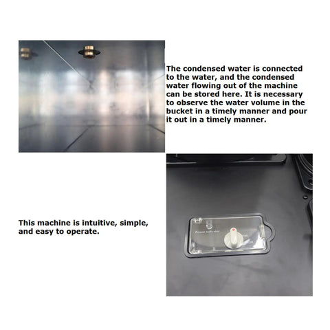 Interior view of Heavy Duty Outdoor Industrial Air Conditioner Featuring Extendable Exhaust Hose For Shops And Warehouses Pumping Out Serious Chill Throughout The Summer Season In Sleek Black Finish showing water storage area and power control.
