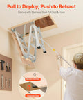 Aluminum Attic Ladder Foldable With Adjustable Heights For 7.66 To 10.3 Foot Ceilings, 54 By 22.5 Inch Opening, 375 Lb Load Capacity, Lightweight Portable Stairs For Super Handy Easy Home Access And Storage, shown with pull rod
