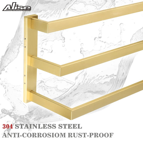 Three Tier Bathroom Towel Bar Wall Mount Matte Black Stainless Steel SUS304, Heavy Duty Square Towel Rail Towel Hanger For Walls