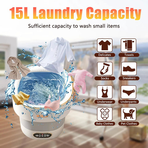 Straight Up 15L Portable Washing Machine With Three Cleaning Modes Foldable Mini Washer For Campers Travel And Dorm Life washing small items with water and clothes.