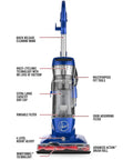 Front view of Total Home Pet MaxLife Upright Vacuum with features like quick release wand and multi-cyclonic technology labels.