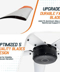 Industrial 144 Inch Aluminum Ceiling Fan Equipped With An Ultra Quiet Dc Motor And Five Heavy Duty Blades Delivering Kickin Airflow For Warehouses And Spacious Rooms In Sleek Silver Gray Finish blade design and motor close-up.