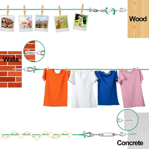 100ft Green PVC Coated Wire Rope Kit With One Eighth Inch Cable Turnbuckle Tensioner for hanging clothes and photos
