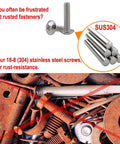 Rusty screws vs 25 Pack M4 x 65mm Machine Screws For Cabinet Knobs And Drawer Pulls, 304 Stainless Steel, beefy truss head.