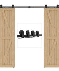 9Ft Sliding Barn Door Hardware Kit For Double Doors, Top Mount Track System With Quiet Rollers And Hangers, Black Finish