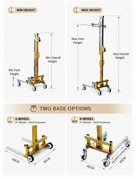 Heavy Duty Portable Lifting Stacker For Easy Wall Cabinet Installation And Heavy Panel Placement Manual Floor Material Lift with height settings.