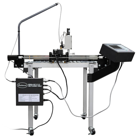Front view of Versa-Cut 2 By 2 CNC Plasma Table For Metal Cutting With Garage-Grade Precision, Hobbyist Friendly LCD Touch Screen visible.