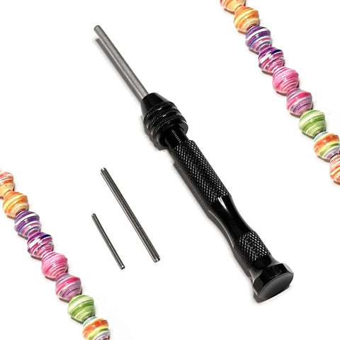 Paper Bead Roller And Quilling Tool With Three Interchangeable Tips for Easy Bead Making and Crafting, shown with colorful paper beads.
