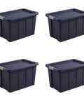 Heavy Duty 30 Gallon Latching Tuff1 Storage Tote 4-Pack, Stackable Plastic Bins With Secure Latch Lids, Blue Base