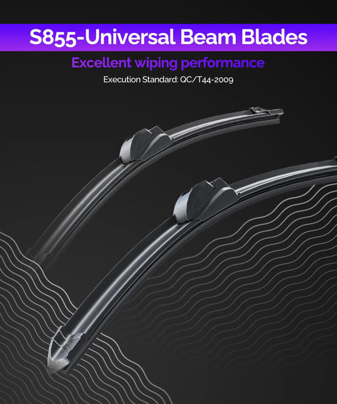 Heavy Duty All Season Windshield Wiper Blades Pack Of 2 At 22 Inch Each With Hella Durable Steel Armored Frame and Pure Natural Rubber visible.