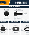 Flange Hex Bolts Kit M8 x 20mm 1.25 Thread, 120 Pcs, 10.9 Black Zinc Finish, Heavy Duty Pro Grade Set for Auto, Machinery, and DIY Projects, Corrosion Resistant Fasteners for Trucks and Bikes size chart