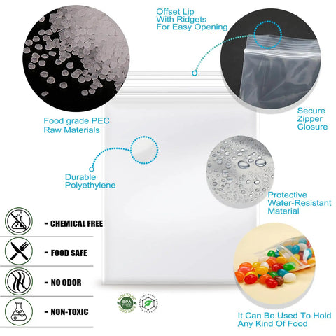 1.5 By 1.5 Inch Clear Plastic Reclosable Zip Bags 2 Mil Thick Pack Of 100 Resealable Lock Seal Poly Bags with features diagram