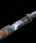 Xiuchun Dao Chinese Sabre Hand Forged Manganese Steel With Teak Wood Scabbard And Textured Alloy Fittings 42.9 Inches Overall