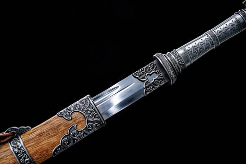 Xiuchun Dao Chinese Sabre Hand Forged Manganese Steel With Teak Wood Scabbard And Textured Alloy Fittings 42.9 Inches Overall