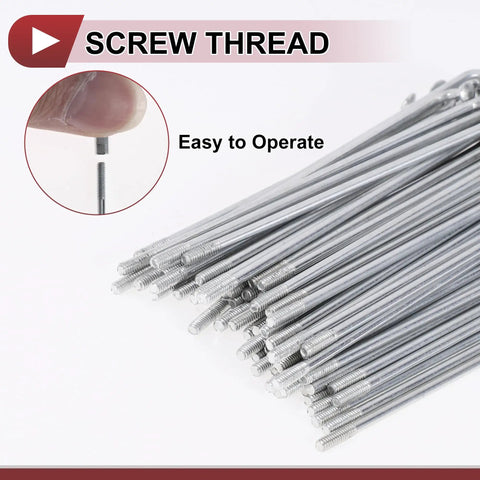 72 Piece 14G Bicycle Spokes Set 121mm For 26 Inch And 700c Wheels, Carbon Steel Galvanized Silver Tone, easy to operate threading