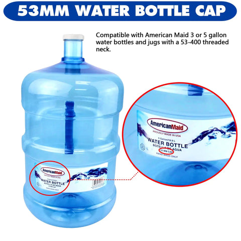 53mm Water Bottle Cap with 53-400 Thread compatible with American Maid 3 or 5 gallon jugs, featuring leak-proof foam lining.