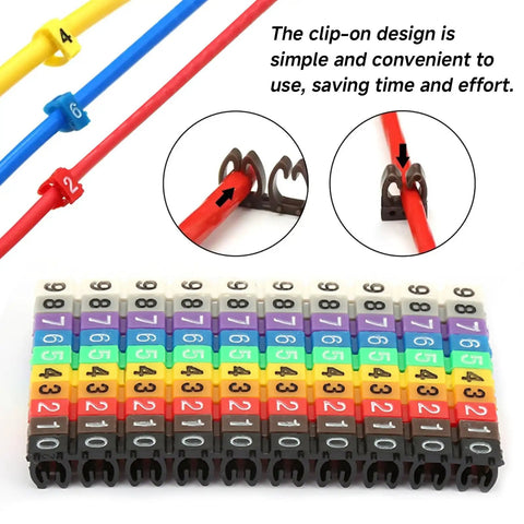 Colorful Clip On Wire Marker Tubes 0.1 x 0.1in Digital Number Cable Markers 150 Pcs showing clip-on detail and multiple colors