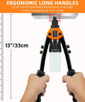 Quarter Inch Pop Rivet Gun Kit With 210 Blind Rivets And Five Tool Free Interchangeable Heads For Quick Repairs In Metal Plastic And Automotive Work Thirteen Inch Heavy Duty Manual Riveter With Ergonomic Double Handles in use, showcasing 13-inch ergonomic handles.