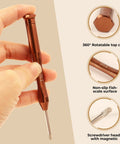 Close-up of 8pc Mini Magnetic Torx Screwdriver Set for Electronics with 360° rotatable cap and fish-scale handle surface.
