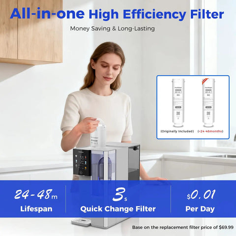 No Fuss Countertop Reverse Osmosis Water Filter Dishing Out Hot And Cold Sips Anytime You Crave on kitchen counter.